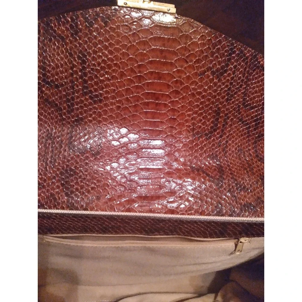 DOLCE &‎ GABBANA Snakeskin Print Satchel Handbag Brown Trim Card Case